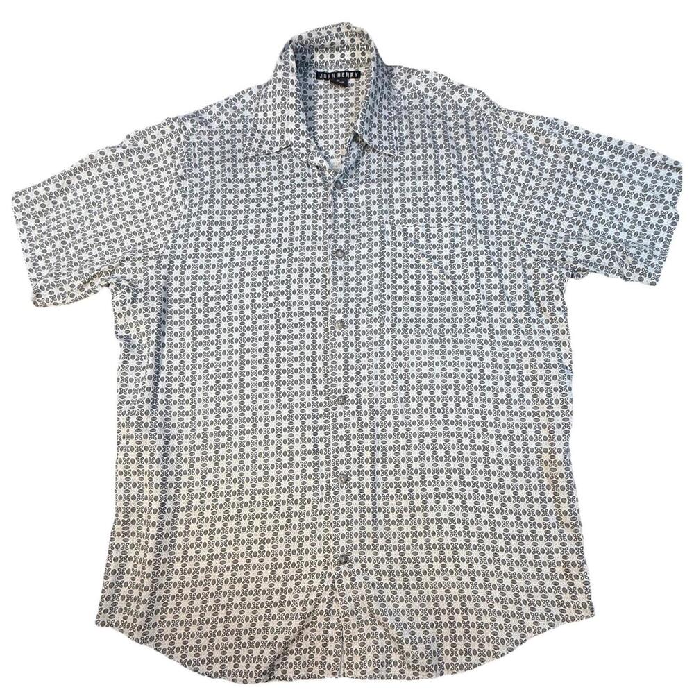 John Henry Mens Short Sleeve Button Up Shirt Size Medium